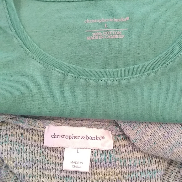 Christopher and Banks Woman's Large Green 3/4 Sleeve Cardigan and Tank - Picture 4 of 7